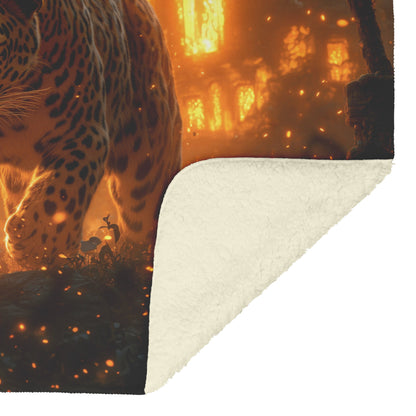Leopard Walking Through Glowing Ancient Jungle Ruins Under Twilight Sky Fleece Sherpa Blanket Magical and Soft - Awakening Righteousness