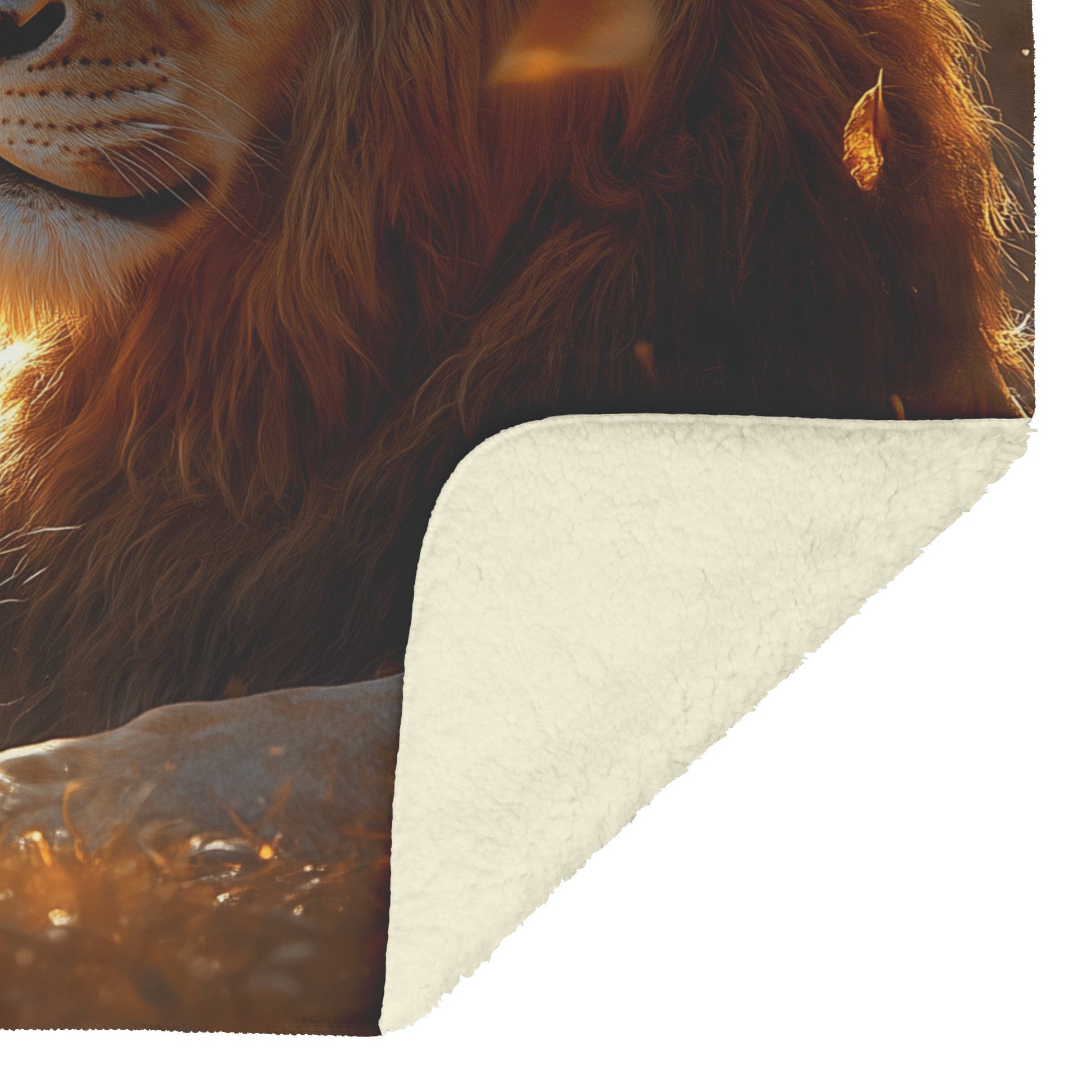 Lion Family Resting in Golden Grass with Morning Mist and Warm Sunlight Fleece Sherpa Blanket - Awakening Righteousness