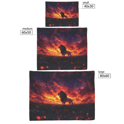 Lion Silhouetted Against Glowing Twilight Sky with Swirling Golden Mist Fleece Sherpa Blanket - Awakening Righteousness