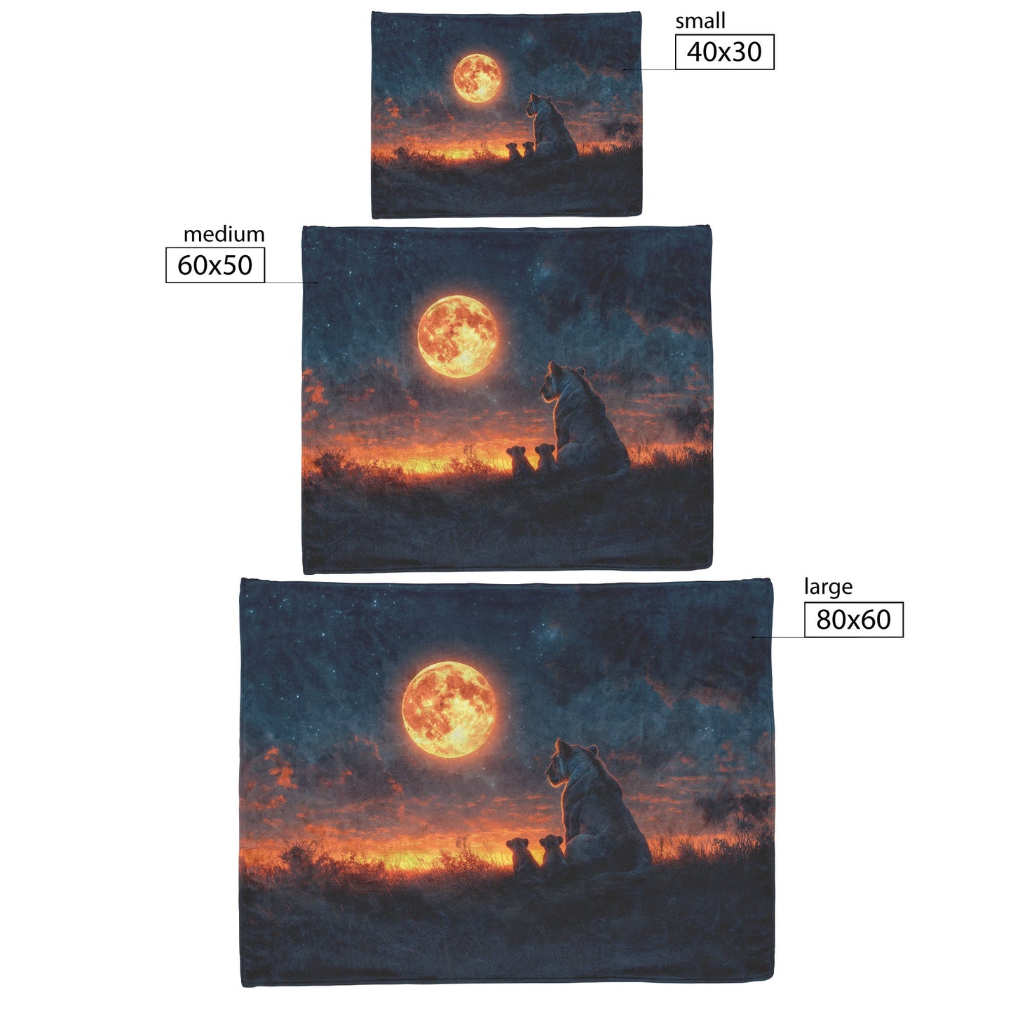 Lioness Protectively Sitting with Cubs in Glowing Savanna Under Soft Moonlight Fleece Sherpa Blanket - Awakening Righteousness