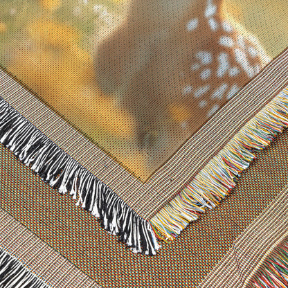 Little Girl Picking Flowers to Feed Baby Deer in Dreamy Morning Light Cozy Woven Throw Blanket - Awakening Righteousness