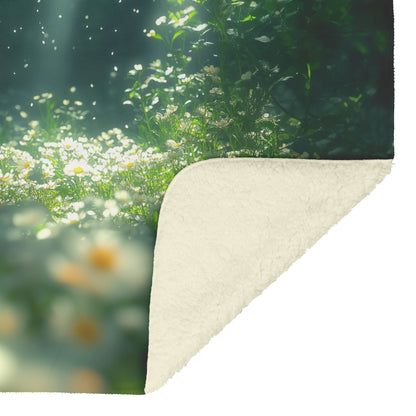 Little Girl Praying in Dreamy Garden with White Daisies Cozy Christian Fleece Sherpa Blanket - Awakening Righteousness
