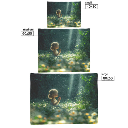 Little Girl Praying in Dreamy Garden with White Daisies Cozy Christian Fleece Sherpa Blanket - Awakening Righteousness