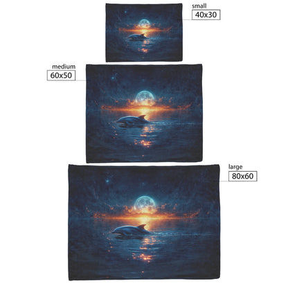 Lone Dolphin Swimming Under Glowing Moonlight Peaceful Ocean Shimmering Reflections Magical Atmosphere Fleece Sherpa Blanket - Awakening Righteousness