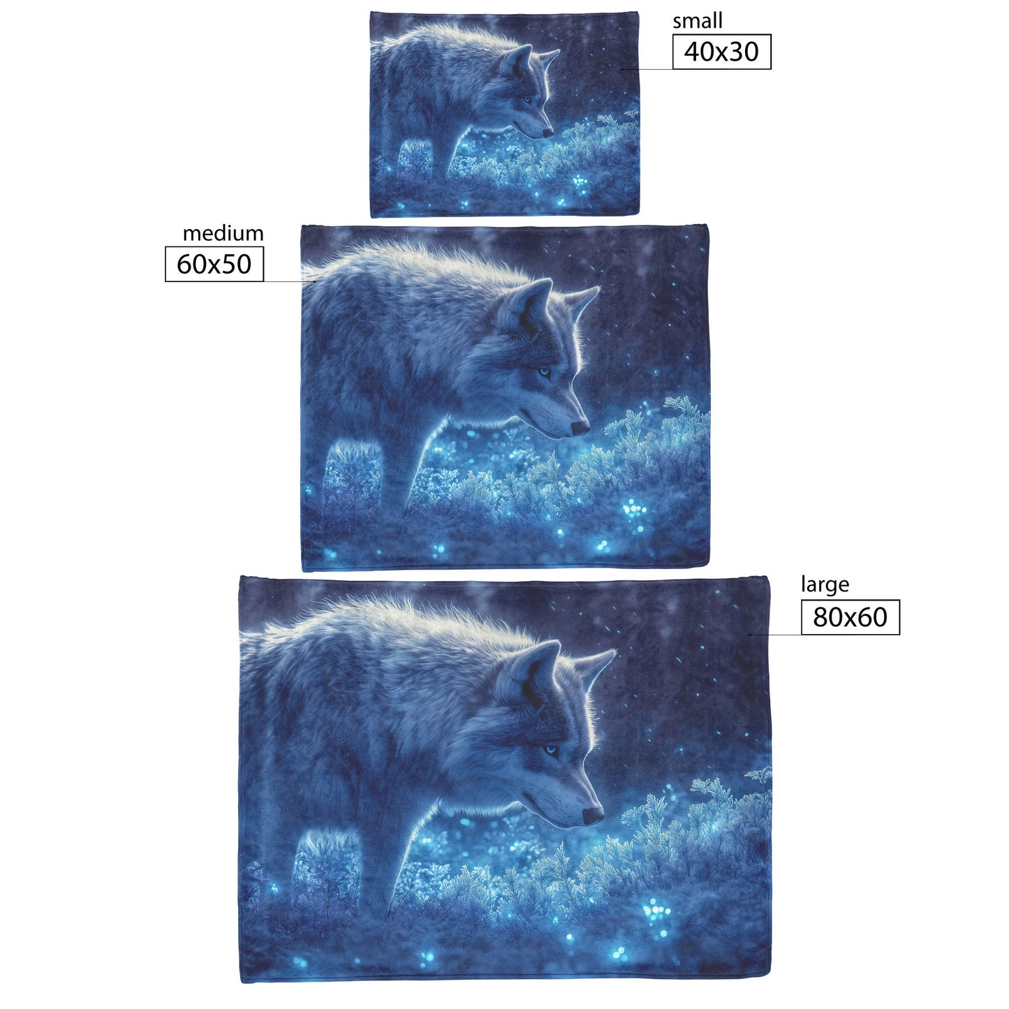 Lone Grey Wolf Walking Through Bioluminescent Forest Glowing Blue Light and Plants Cozy Sherpa Blanket - Awakening Righteousness