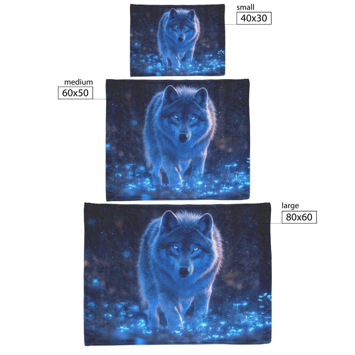 Lone Grey Wolf Walking Through Bioluminescent Forest Glowing Blue Light and Plants Cozy Sherpa Blanketc - Awakening Righteousness