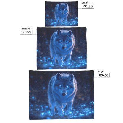 Lone Grey Wolf Walking Through Bioluminescent Forest Glowing Blue Light and Plants Cozy Sherpa Blanketc - Awakening Righteousness