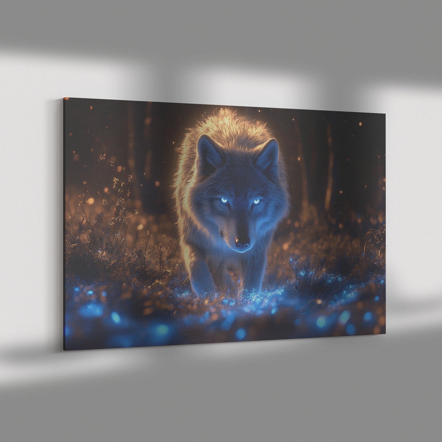 Lone Grey Wolf Walking Through Bioluminescent Forest Glowing Blue Light Hyper Detailed Fur Glowing Plants - Awakening Righteousness