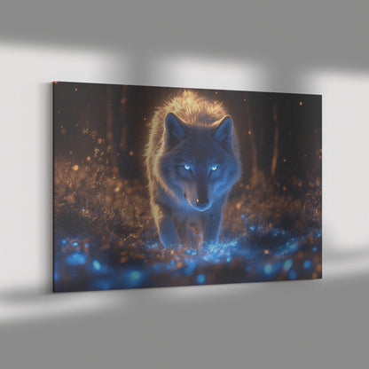 Lone Grey Wolf Walking Through Bioluminescent Forest Glowing Blue Light Hyper Detailed Fur Glowing Plants - Awakening Righteousness
