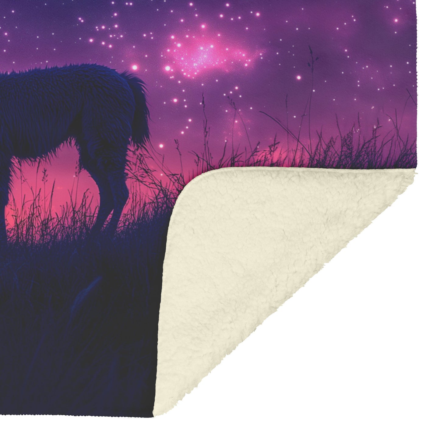 Lone Llama on Glowing Hill Under Purple Twilight Starry Sky Soft Light Illuminating Fur Sherpa Fleece Blanket - Awakening Righteousness
