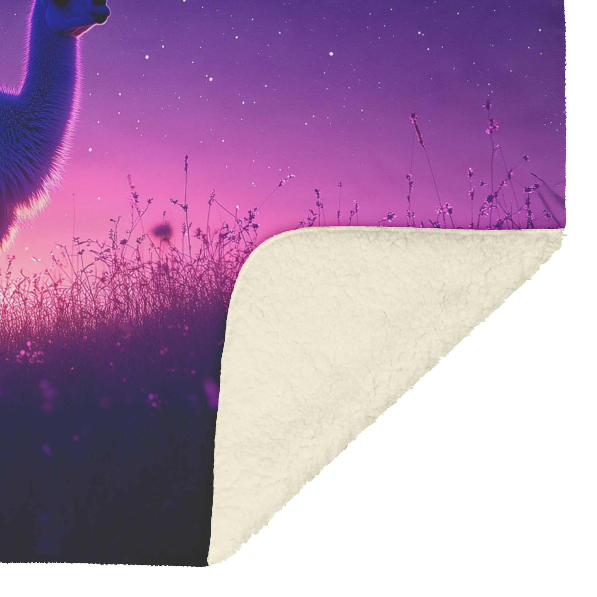 Lone Llama on Glowing Hill Under Purple Twilight Starry Sky Soft Light Illuminating Fur Sherpa Fleece Blanket - Awakening Righteousness