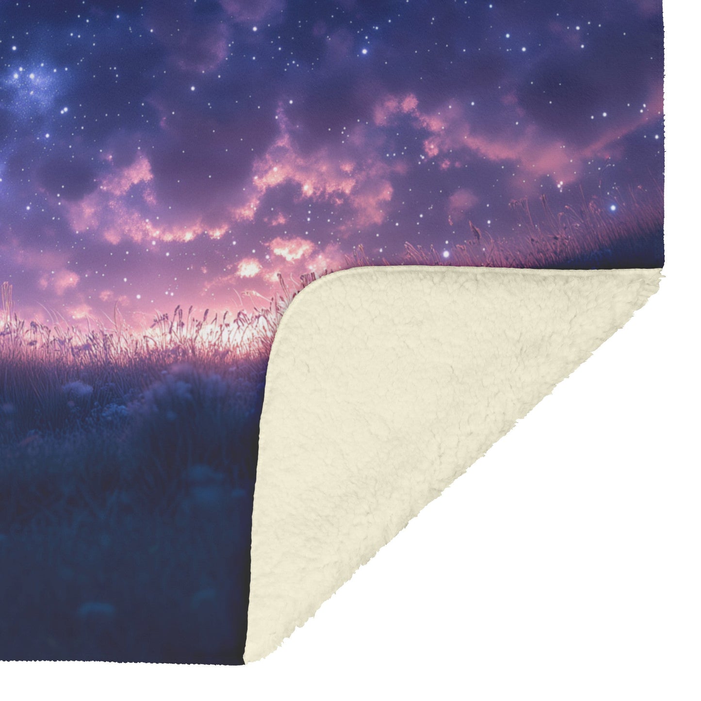 Lone Llama Standing Peacefully on Glowing Grassy Hill Deep Purple Twilight Sky Stars Soft Light Fleece Sherpa Blanket - Awakening Righteousness