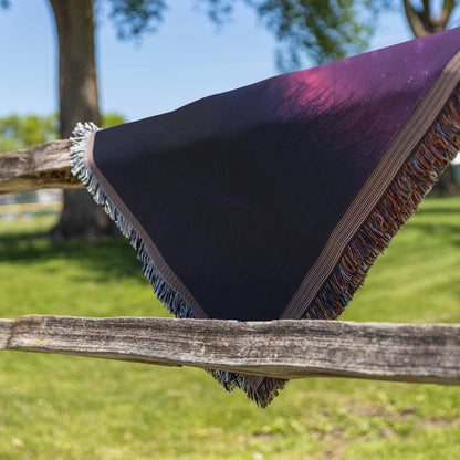Lone Llama Standing Peacefully on Glowing Grassy Hill Under Deep Purple Twilight Sky with Stars Woven Throw Blanket - Awakening Righteousness