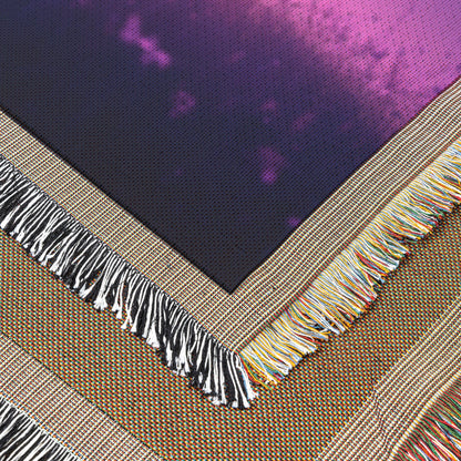 Lone Llama Standing Peacefully on Glowing Grassy Hill Under Deep Purple Twilight Sky with Stars Woven Throw Blanket - Awakening Righteousness