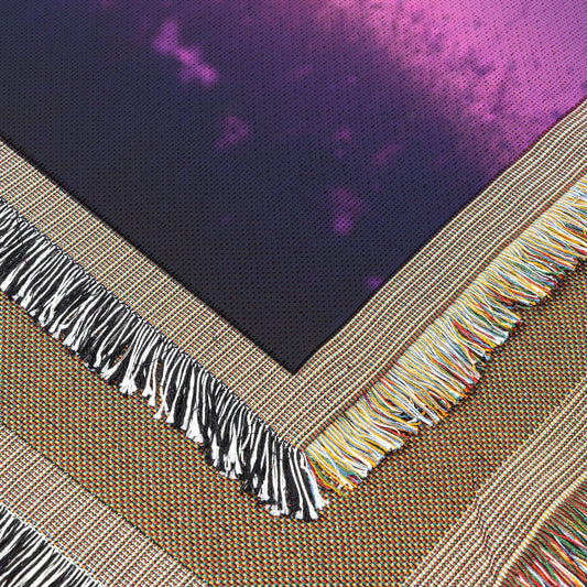 Lone Llama Standing Peacefully on Glowing Grassy Hill Under Deep Purple Twilight Sky with Stars Woven Throw Blanket - Awakening Righteousness