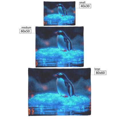 Lone Penguin on Glowing Blue Iceberg in Crystal Arctic Waters Under Twilight Sky Fleece Sherpa Blanket - Awakening Righteousness