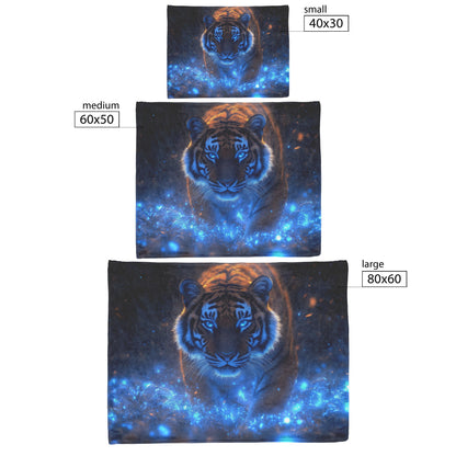 Lone Tiger in Bioluminescent Forest Sherpa Fleece Blanket Glowing Blue Plants Magical Misty Wildlife Scene - Awakening Righteousness