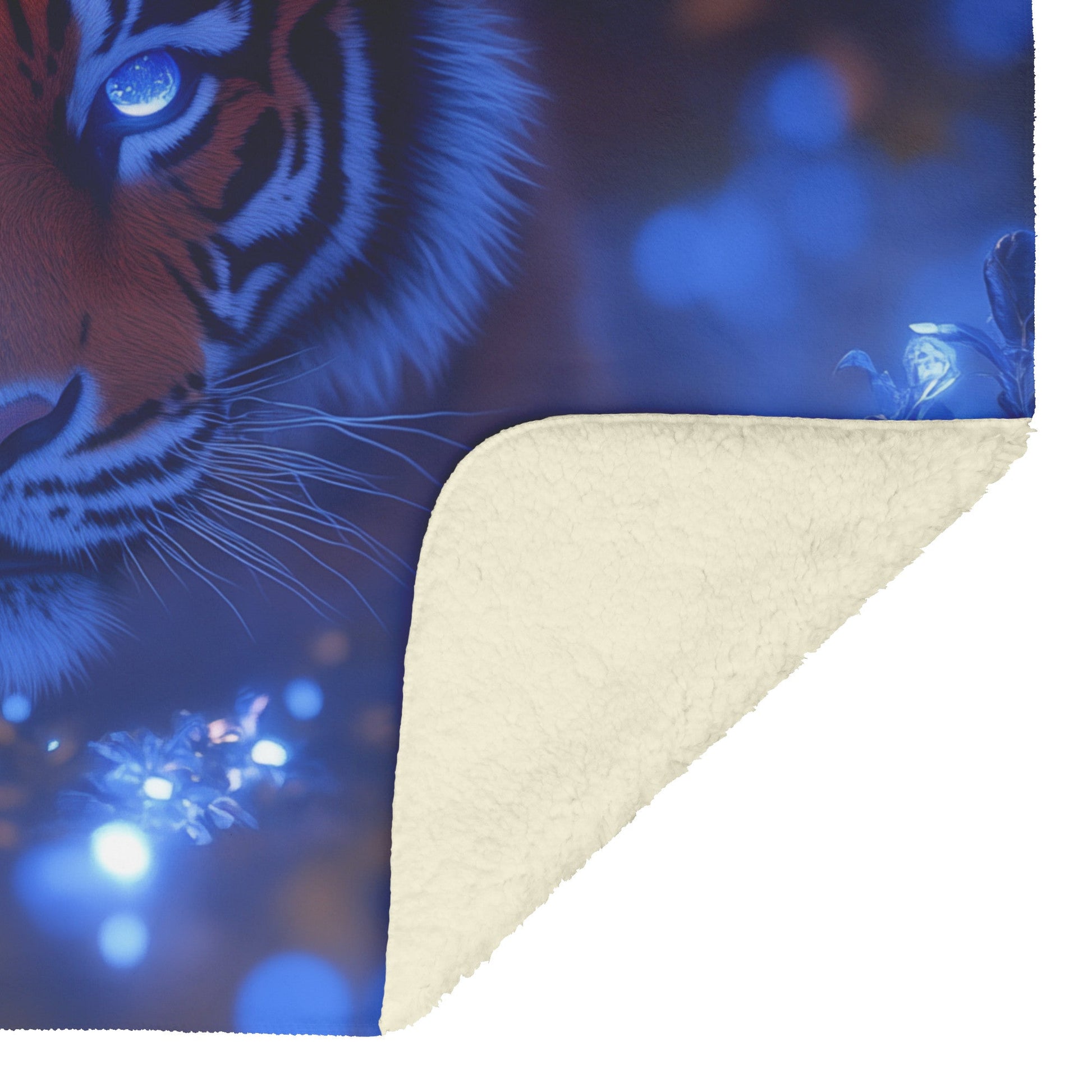 Lone Tiger in Bioluminescent Forest Sherpa Fleece Blanket Glowing Blue Plants Magical Misty Wildlife Scene - Awakening Righteousness