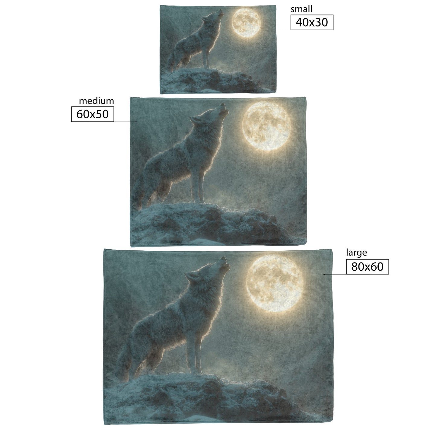Lone Wolf Howling at Glowing Full Moon on Snowy Mountain Peak with Soft Silver Highlights Cozy Sherpa Blanket - Awakening Righteousness