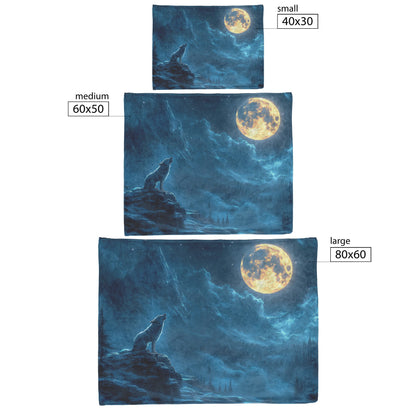 Lone Wolf Howling at Glowing Full Moon on Snowy Mountain Peak with Soft Silver Highlights Cozy Sherpa Blanket - Awakening Righteousness