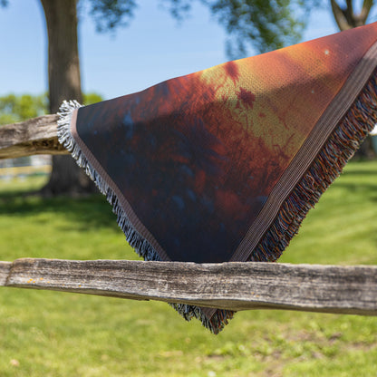 Lone Zebra Under Vibrant Twilight Sky with Glowing Stars in Peaceful Savanna Woven Throw Blanket - Awakening Righteousness