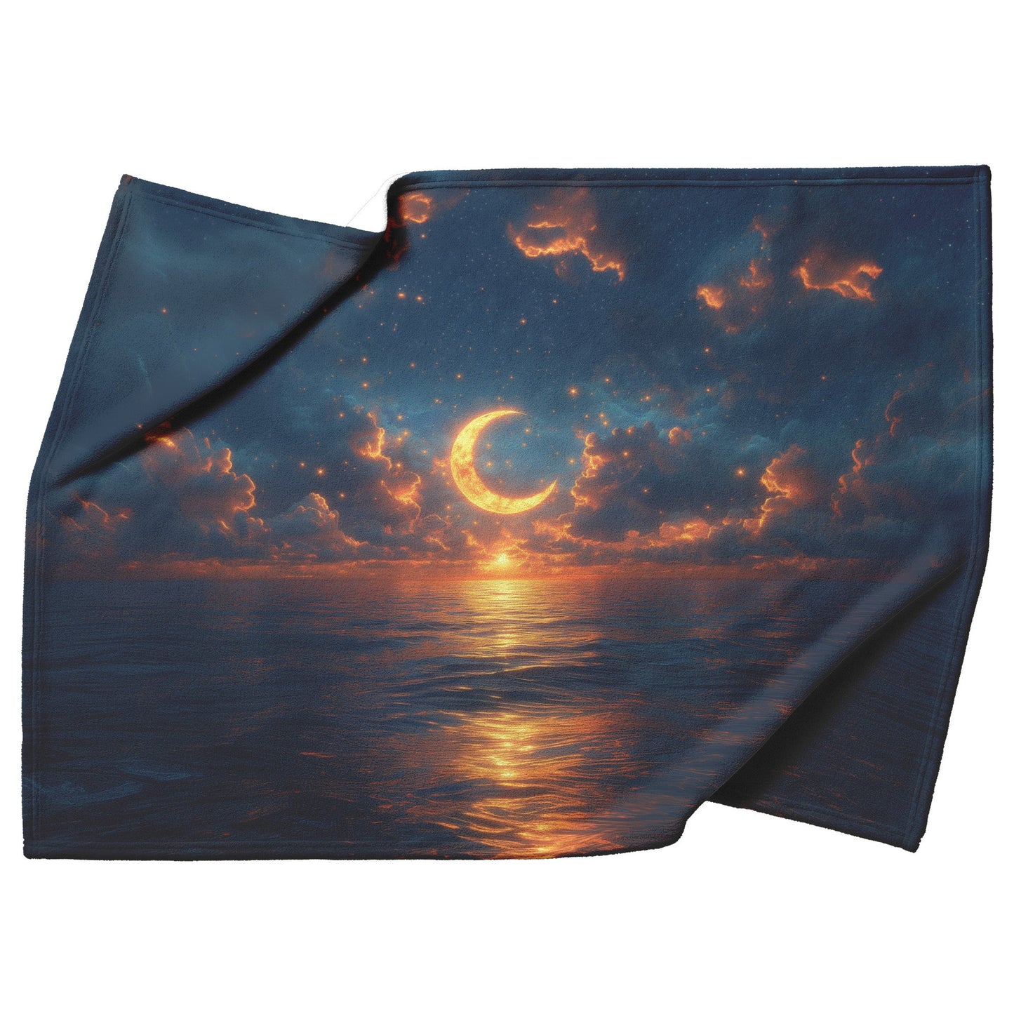 Luminous Sun Embracing Radiant Crescent Moon Golden Stars Twilight Skies Surreal Landscapes Fleece Sherpa Blanket - Awakening Righteousness