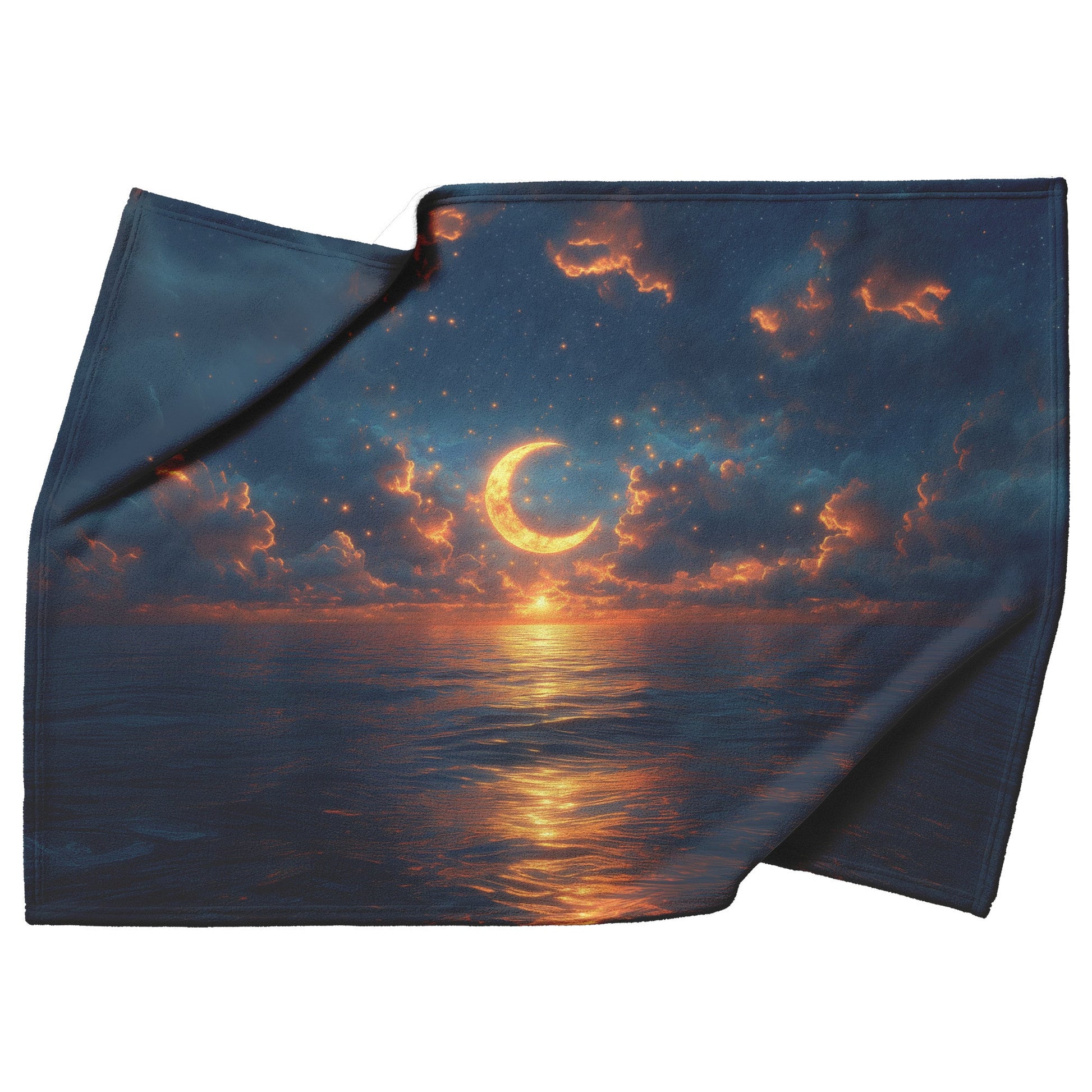Luminous Sun Embracing Radiant Crescent Moon Golden Stars Twilight Skies Surreal Landscapes Fleece Sherpa Blanket - Awakening Righteousness