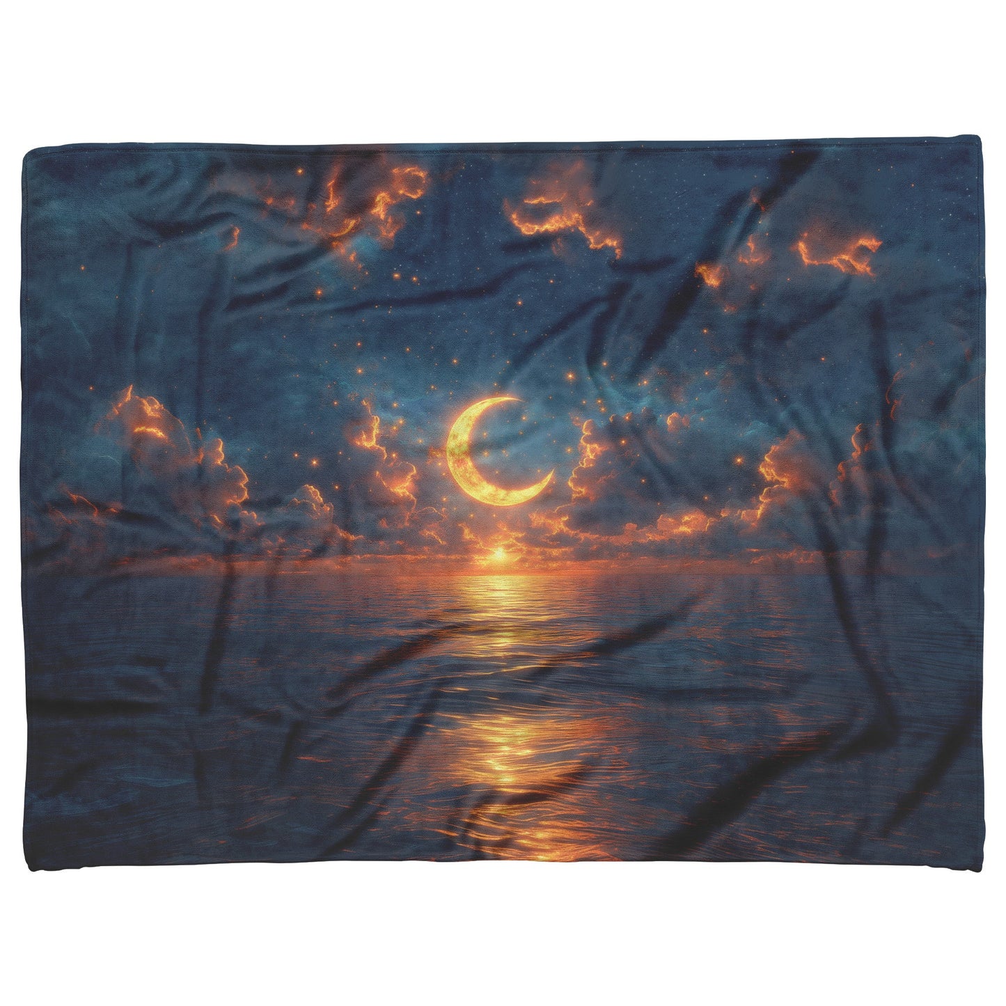 Luminous Sun Embracing Radiant Crescent Moon Golden Stars Twilight Skies Surreal Landscapes Fleece Sherpa Blanket - Awakening Righteousness