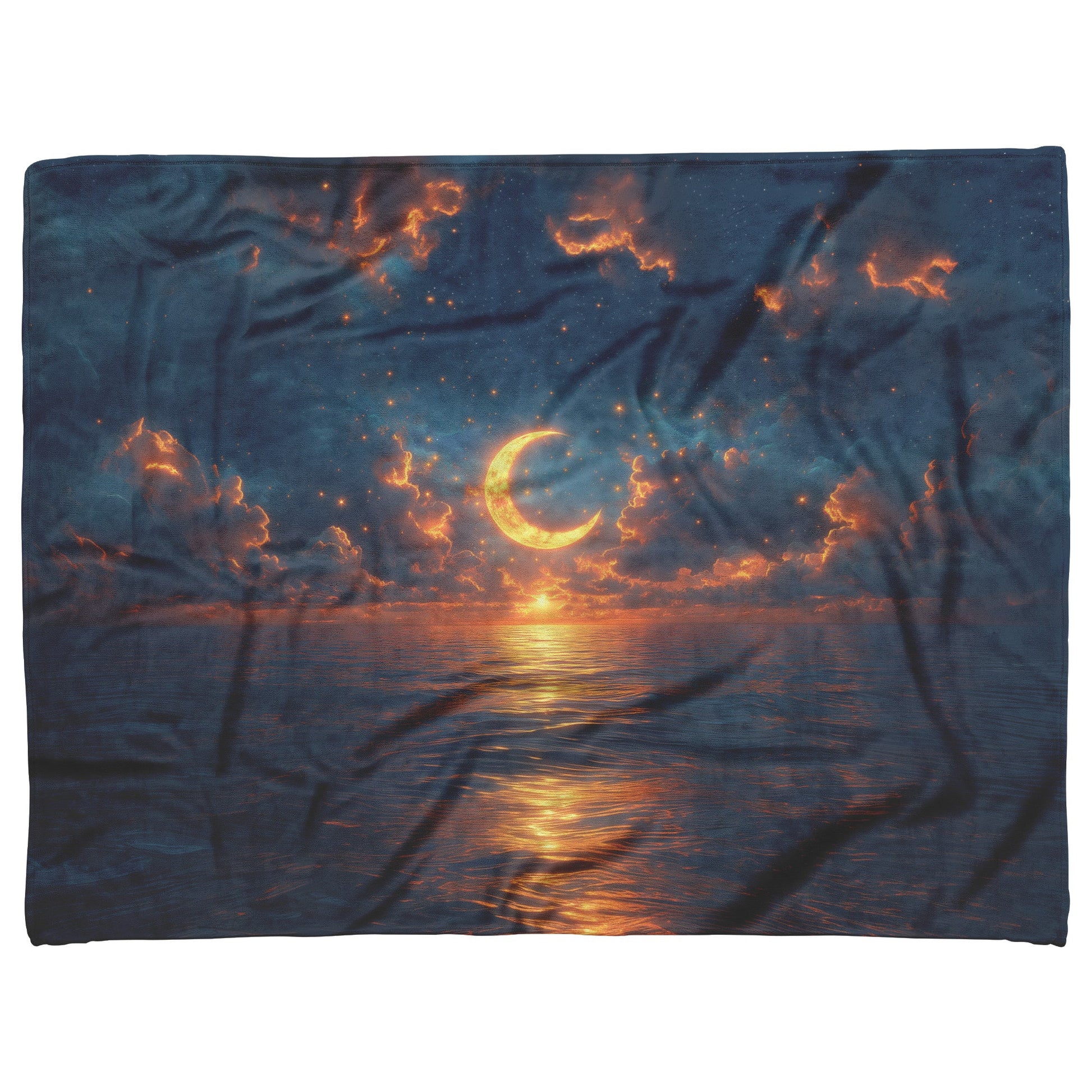 Luminous Sun Embracing Radiant Crescent Moon Golden Stars Twilight Skies Surreal Landscapes Fleece Sherpa Blanket - Awakening Righteousness