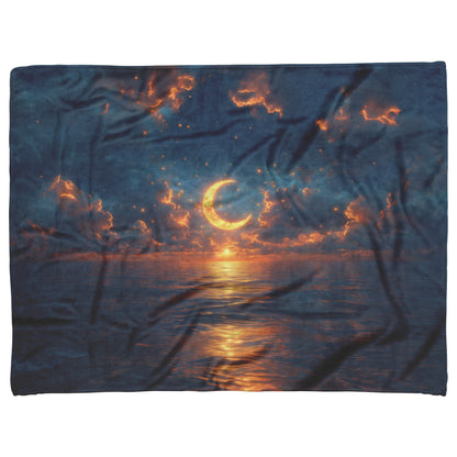 Luminous Sun Embracing Radiant Crescent Moon Golden Stars Twilight Skies Surreal Landscapes Fleece Sherpa Blanket - Awakening Righteousness