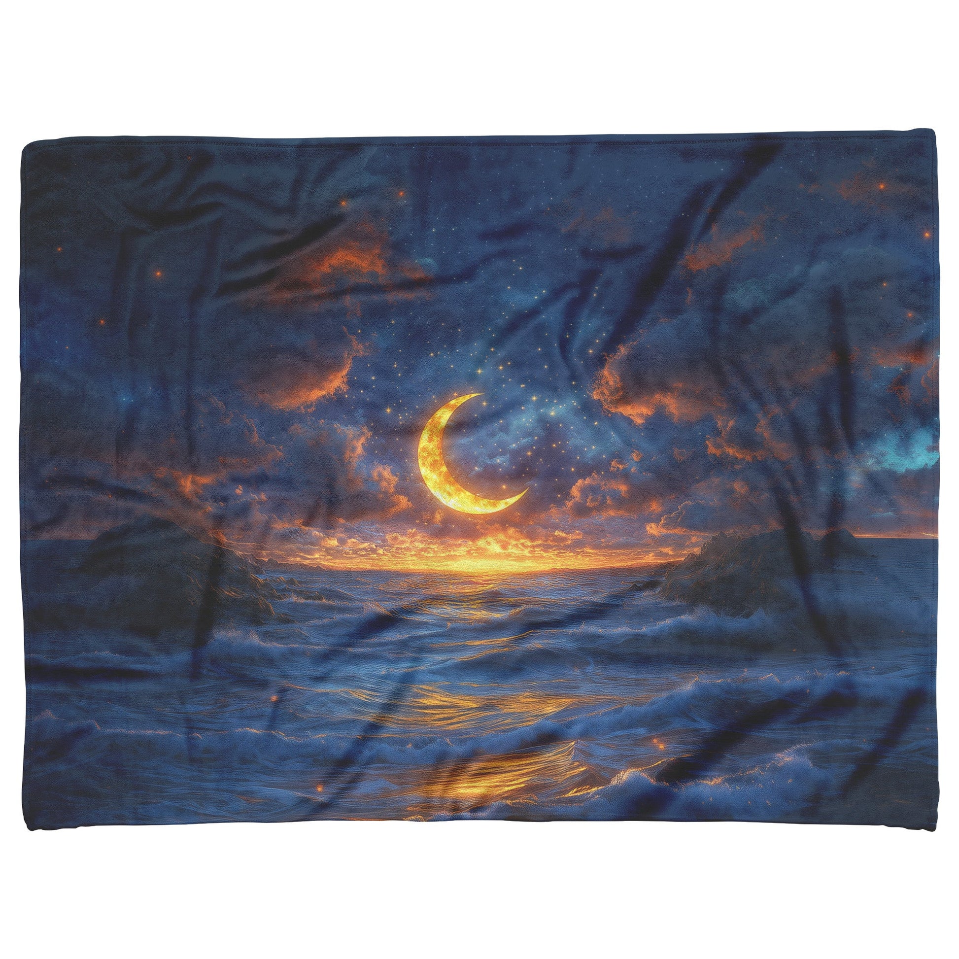 Luminous Sun Embracing Radiant Crescent Moon Golden Stars Twilight Skies Surreal Landscapes Fleece Sherpa Blanket - Awakening Righteousness