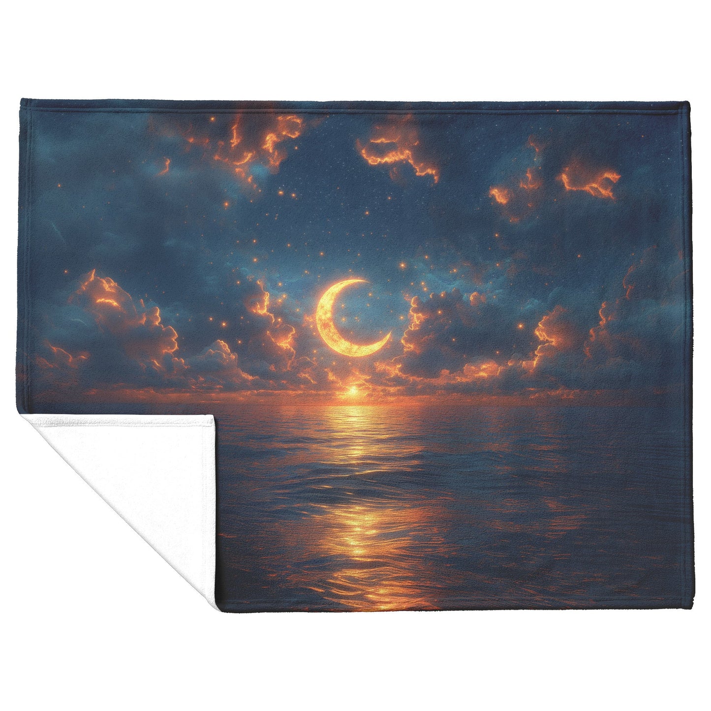 Luminous Sun Embracing Radiant Crescent Moon Golden Stars Twilight Skies Surreal Landscapes Fleece Sherpa Blanket - Awakening Righteousness