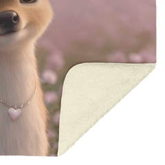 Magical Baby Deer Wearing Flower Crown Heart Necklace Standing in Dreamy Rose Field Blue Eyes Photorealistic High Resolution Sherpa Fleece Blanket - Awakening Aesthetics