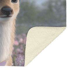Magical Baby Deer Wearing Flower Crown Heart Necklace Standing in Dreamy Rose Field Blue Eyes Photorealistic High Resolution Sherpa Fleece Blanket - Awakening Aesthetics
