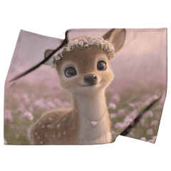 Magical Baby Deer Wearing Flower Crown Heart Necklace Standing in Dreamy Rose Field Blue Eyes Photorealistic High Resolution Sherpa Fleece Blanket - Awakening Aesthetics