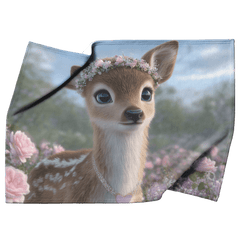 Magical Baby Deer Wearing Flower Crown Heart Necklace Standing in Dreamy Rose Field Blue Eyes Photorealistic High Resolution Sherpa Fleece Blanket - Awakening Aesthetics
