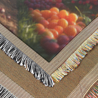 Magical Fantasy Garden with Colorful Fruit Trees and Lush Foliage Cozy Woven Throw Blanket - Awakening Righteousness