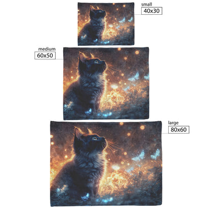 Magical Glowing Cat on Stone Altar with Bioluminescent Flowers in Ethereal Nighttime Forest Fleece Sherpa Blanket - Awakening Righteousness