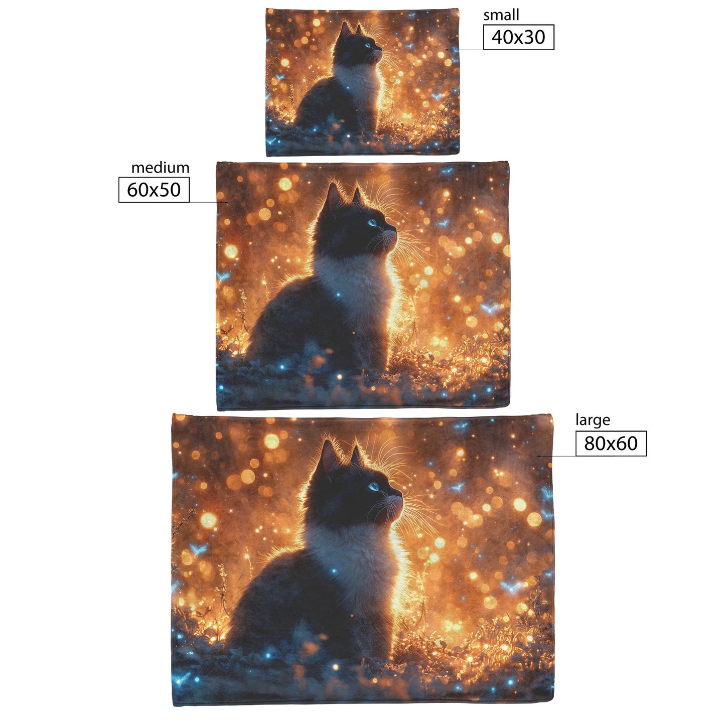 Magical Glowing Cat on Stone Altar with Bioluminescent Flowers in Ethereal Nighttime Forest Fleece Sherpa Blanket - Awakening Righteousness