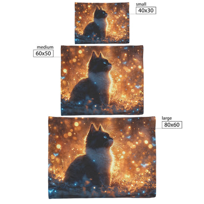 Magical Glowing Cat on Stone Altar with Bioluminescent Flowers in Ethereal Nighttime Forest Fleece Sherpa Blanket - Awakening Righteousness