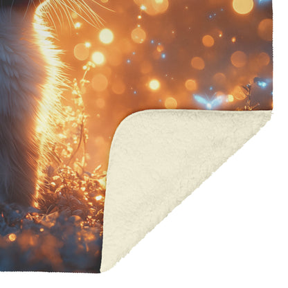 Magical Glowing Cat on Stone Altar with Bioluminescent Flowers in Ethereal Nighttime Forest Fleece Sherpa Blanket - Awakening Righteousness
