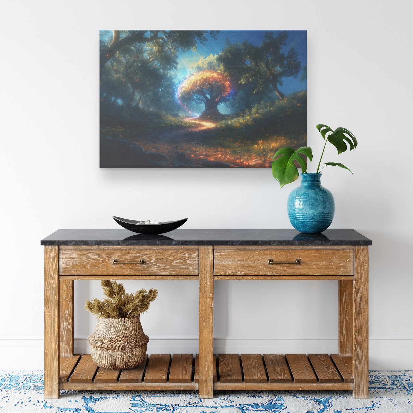 Magical Rainbow Around Glowing Crystal Tree Mystical Forest Enchanted Plants Radiant Energy Canvas Wall Art - Awakening Righteousness