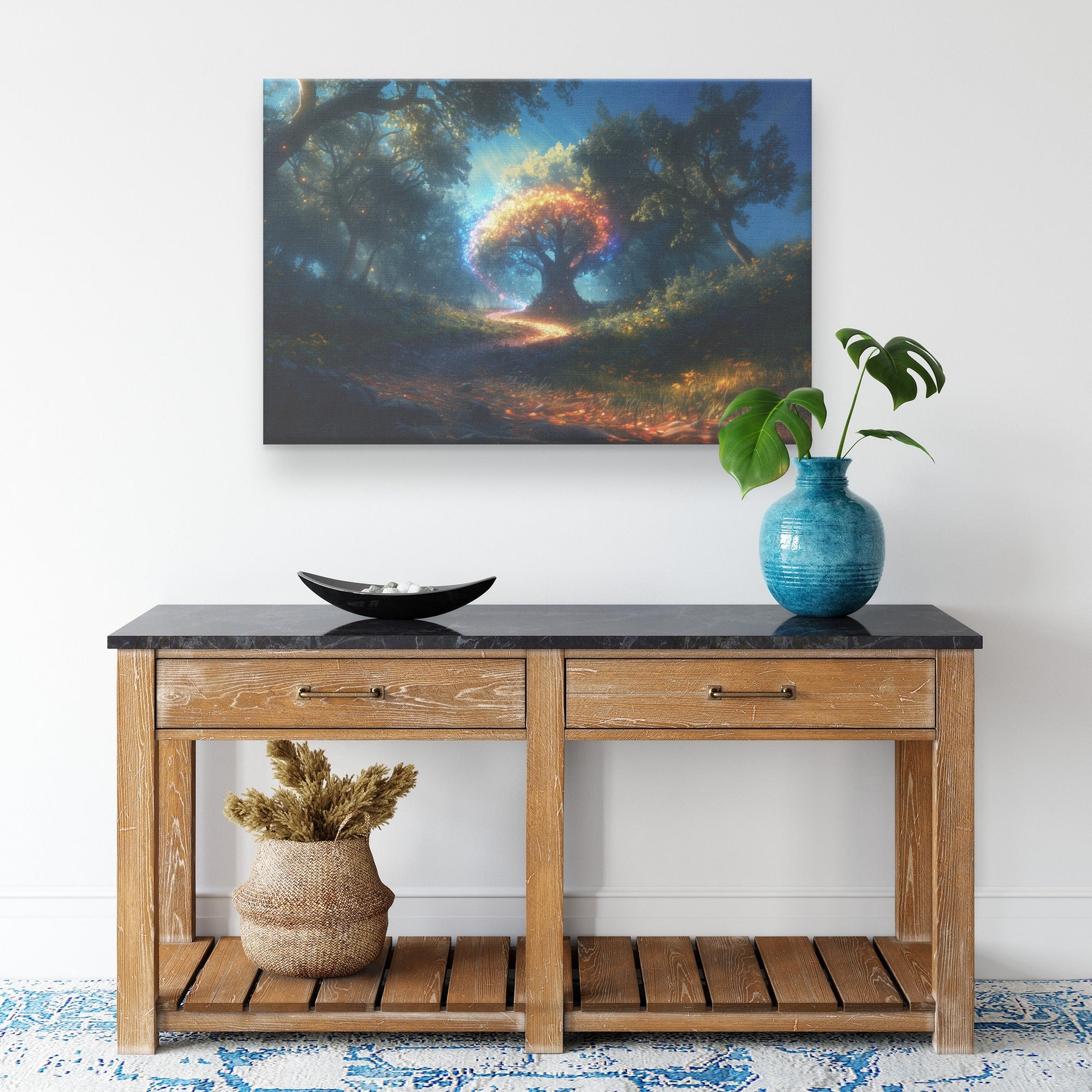 Magical Rainbow Around Glowing Crystal Tree Mystical Forest Enchanted Plants Radiant Energy Canvas Wall Art - Awakening Righteousness