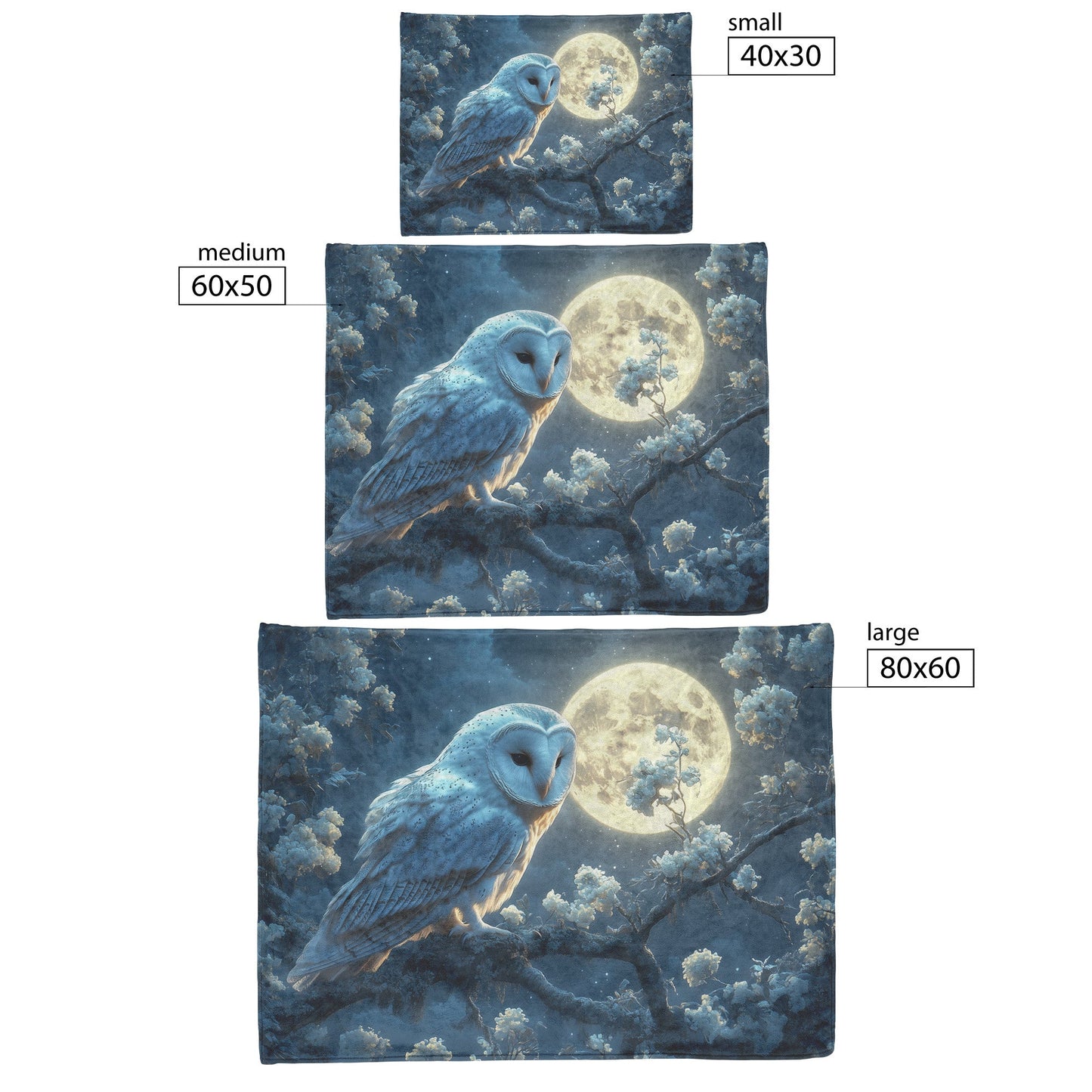 Majestic Barn Owl on Glowing Tree Branch Full Moon Silver Moonlight Fleece Sherpa Blanket - Awakening Righteousness