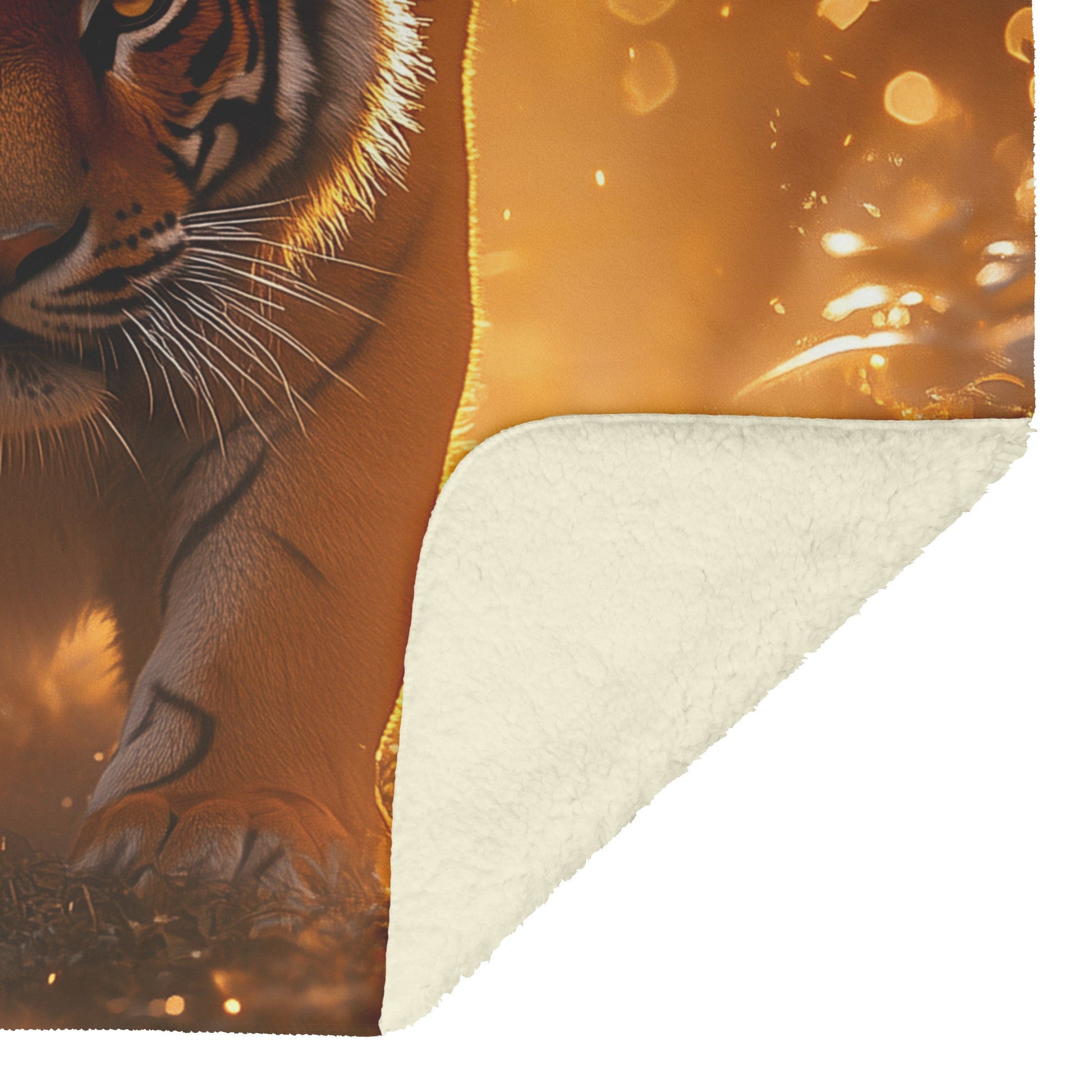 Majestic Bengal Tiger on Jungle Path Sherpa Fleece Blanket Glowing Mist Vibrant Green Plants Golden Sunlight Scene - Awakening Righteousness