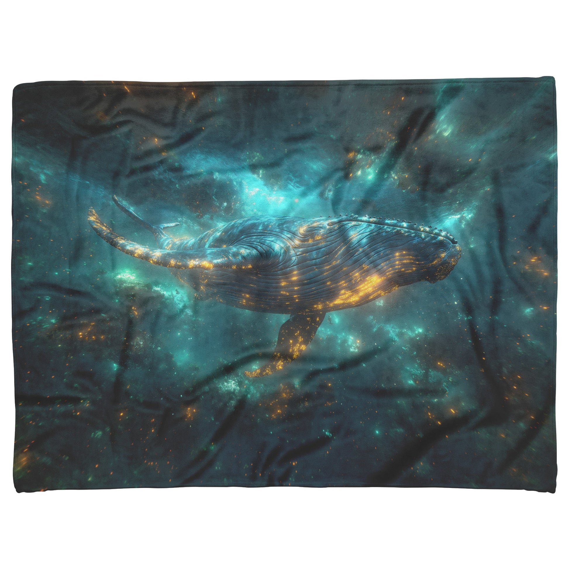 Majestic Blue Whale Swimming Through Glowing Bioluminescent Ocean Twilight Sky Soft Blue Green Light Fleece Sherpa Blanket - Awakening Righteousness