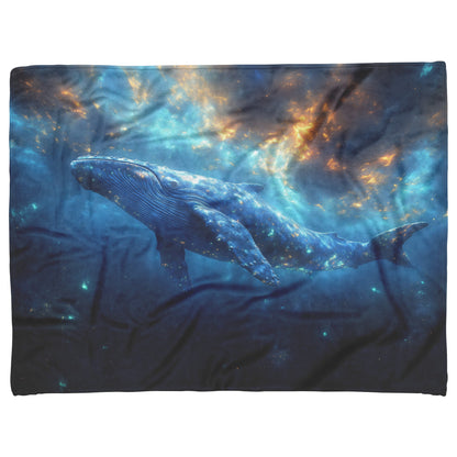 Majestic Blue Whale Swimming Through Glowing Bioluminescent Ocean Twilight Sky Soft Light Fleece Sherpa Blanket - Awakening Righteousness