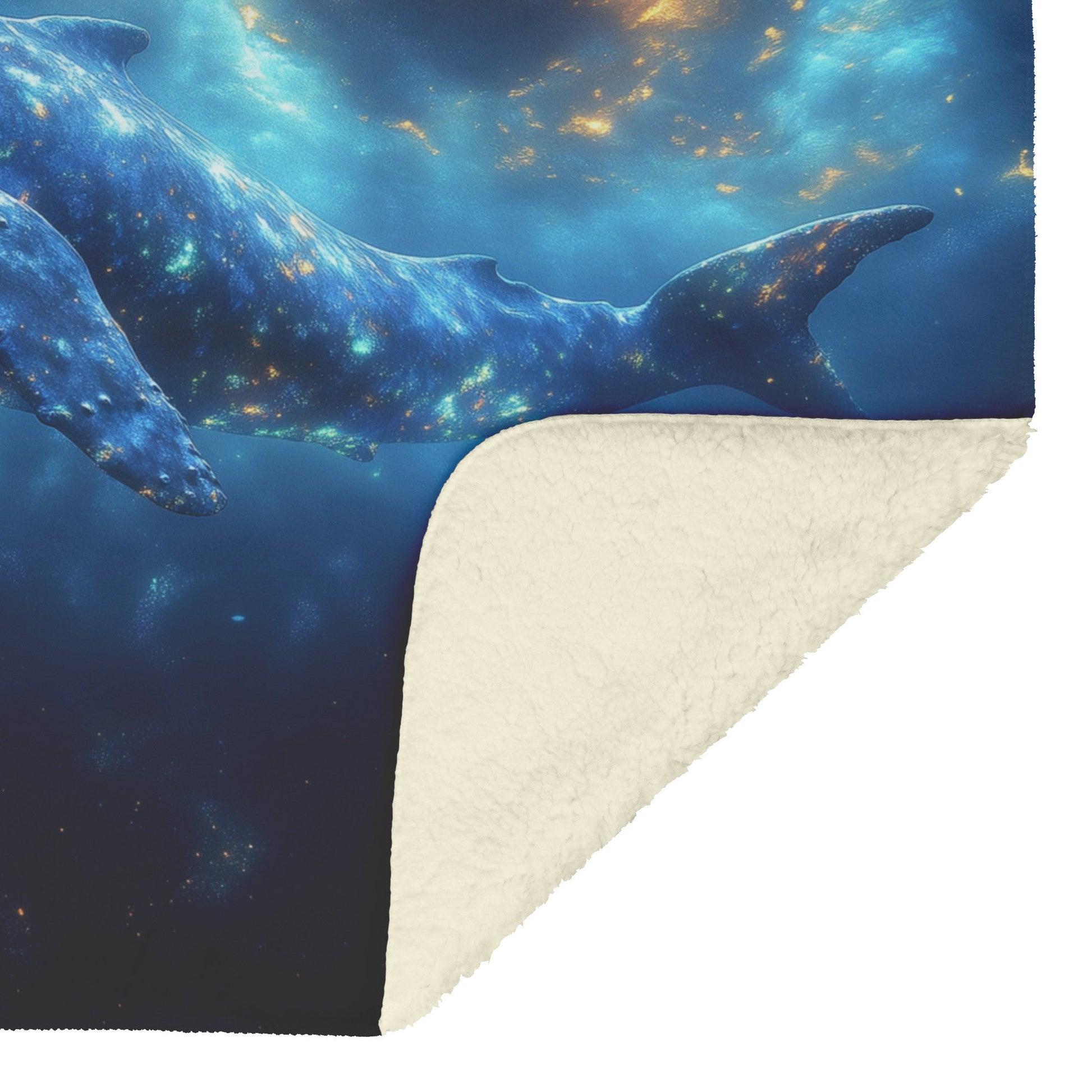 Majestic Blue Whale Swimming Through Glowing Bioluminescent Ocean Twilight Sky Soft Light Fleece Sherpa Blanket - Awakening Righteousness
