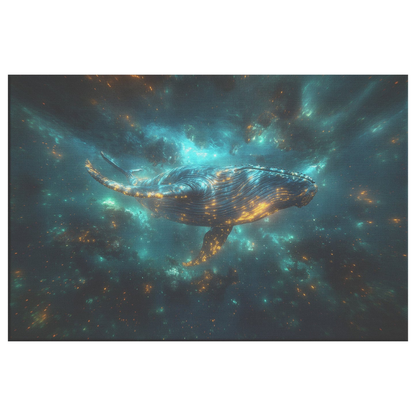 Majestic Blue Whale Swimming Through Glowing Bioluminescent Ocean Under Twilight Sky Canvas Wall Art Decor - Awakening Righteousness