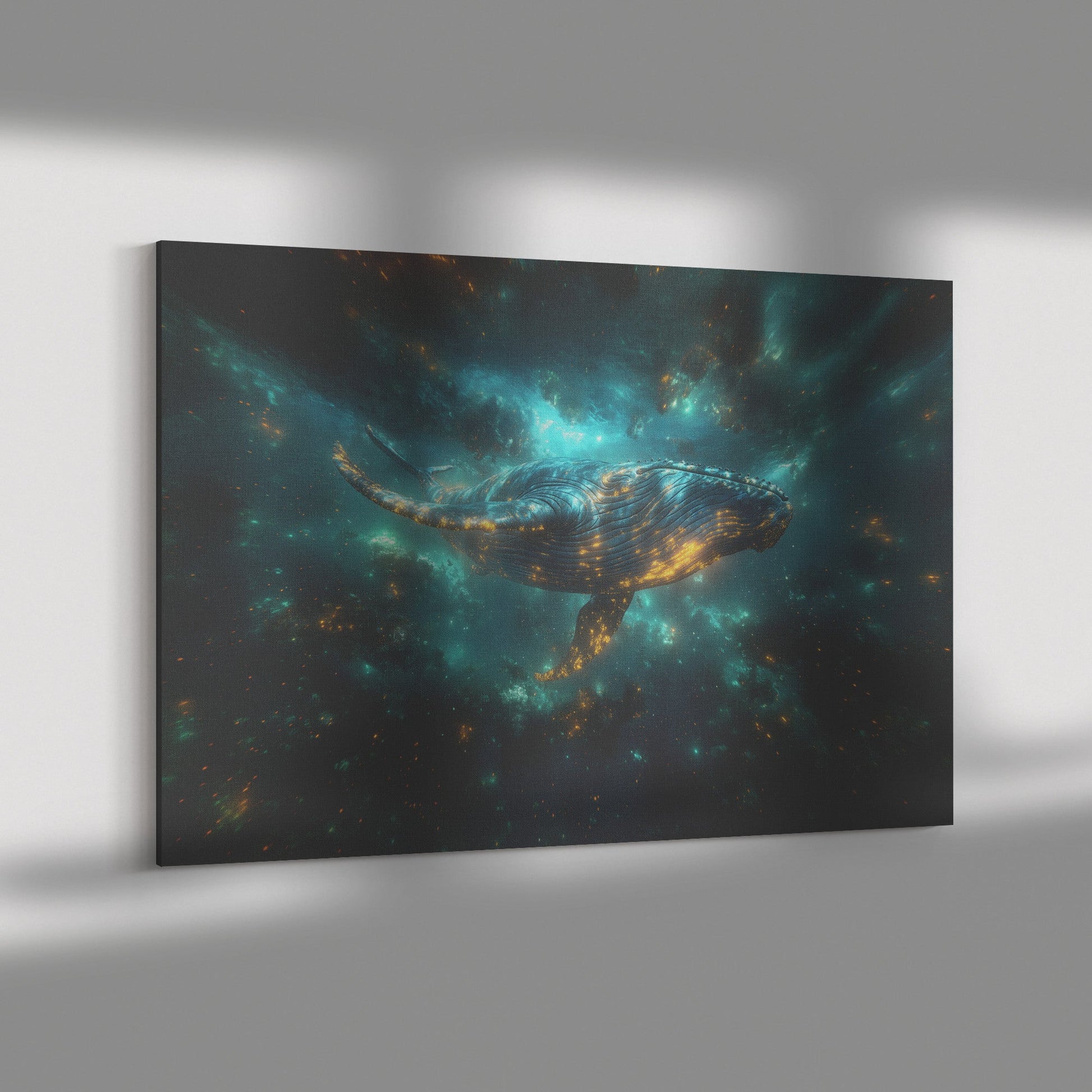 Majestic Blue Whale Swimming Through Glowing Bioluminescent Ocean Under Twilight Sky Canvas Wall Art Decor - Awakening Righteousness